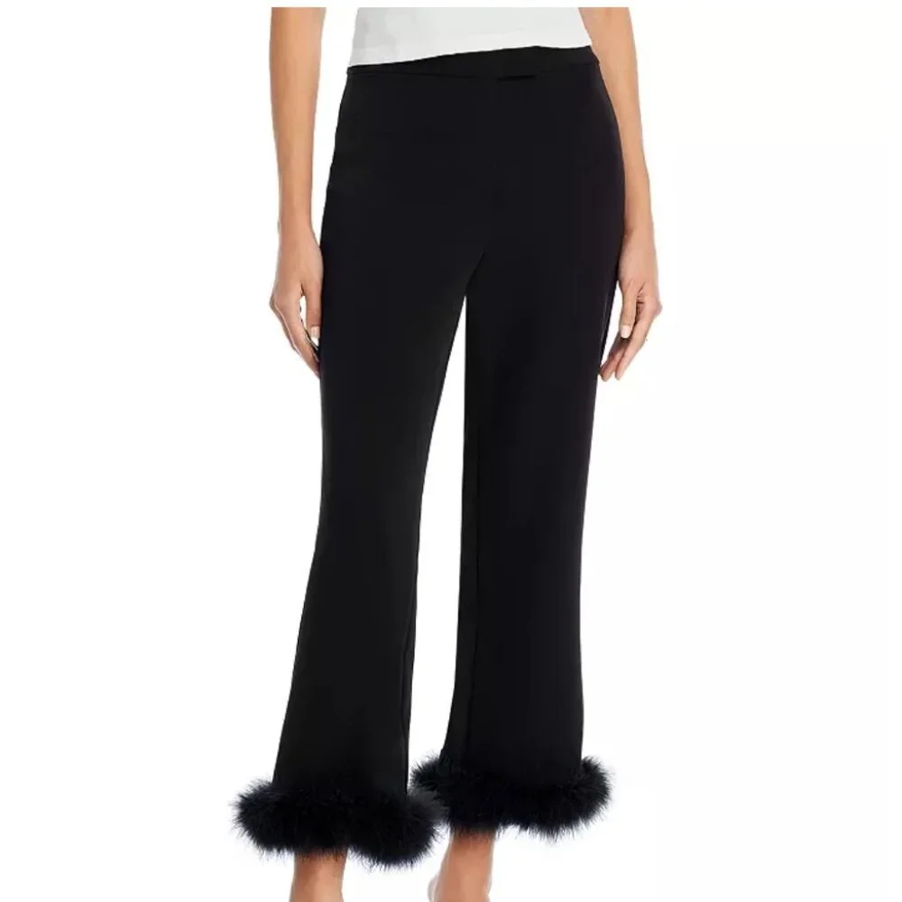 AQUA NWT Feather Trim Crop Pants, Black, Size Medium - Picture 1 of 6